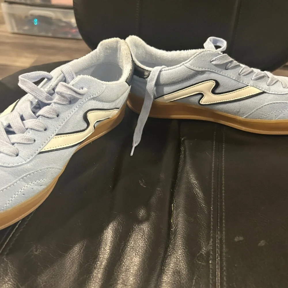 Madden Girl Light Blue Suede Sneakers with Cream Stripe and Gum Sole - Picture 8 of 12
